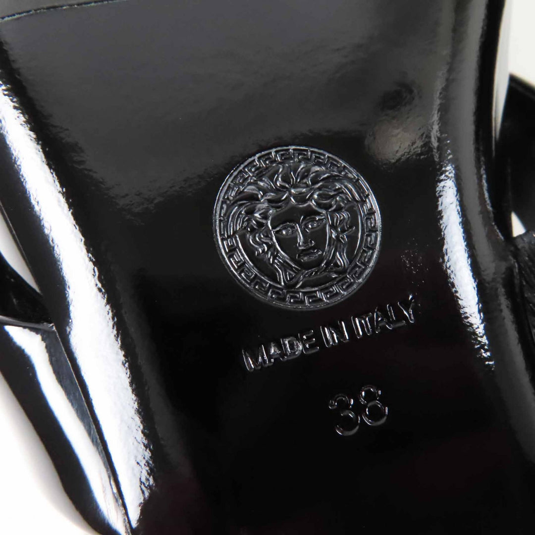 Pristine VERSACE pumps Jumbo Ribbon Ballerina Open to black Patent leather