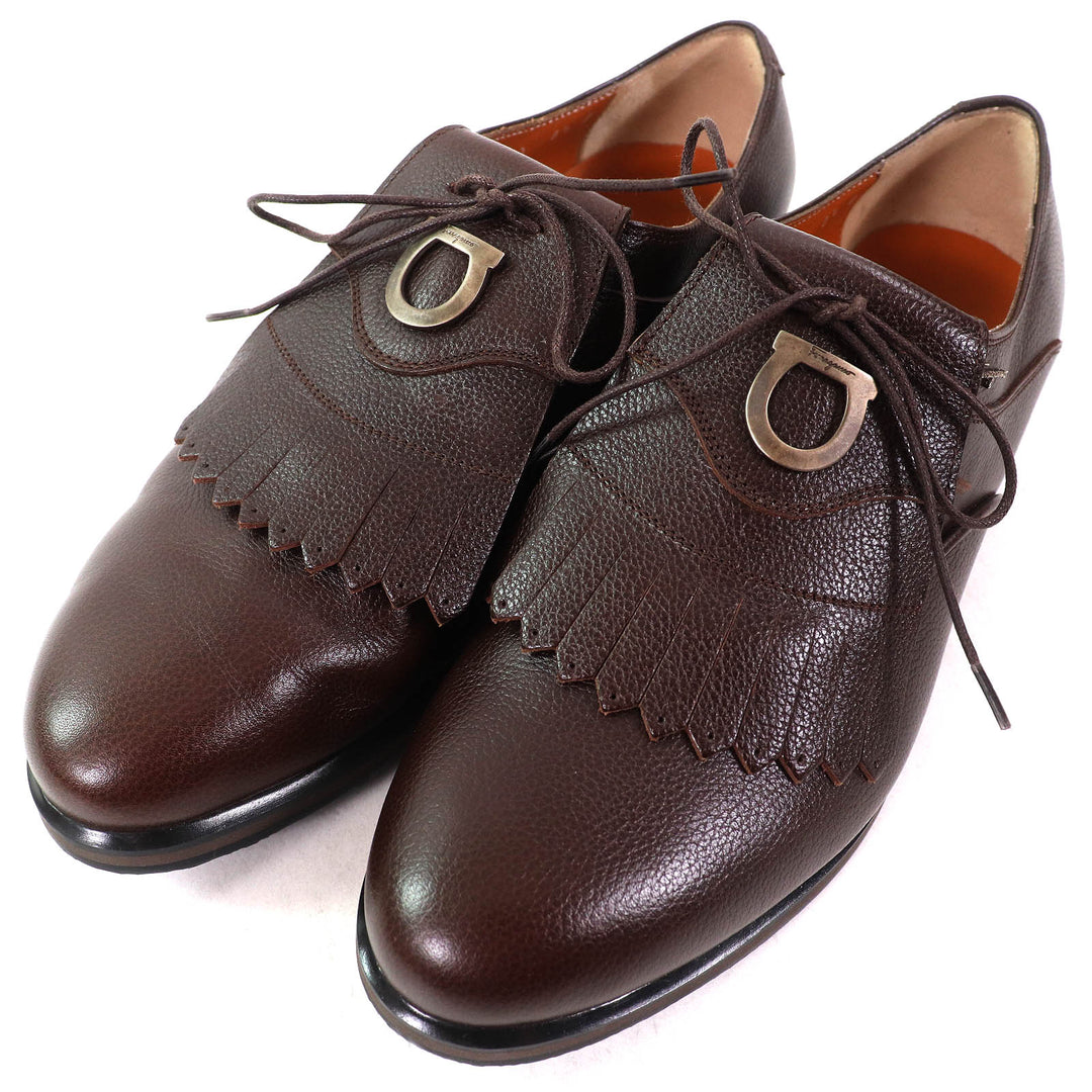 Excellent Salvatore Ferragamo Leather shoes Gancini logo Metal Dark brown
