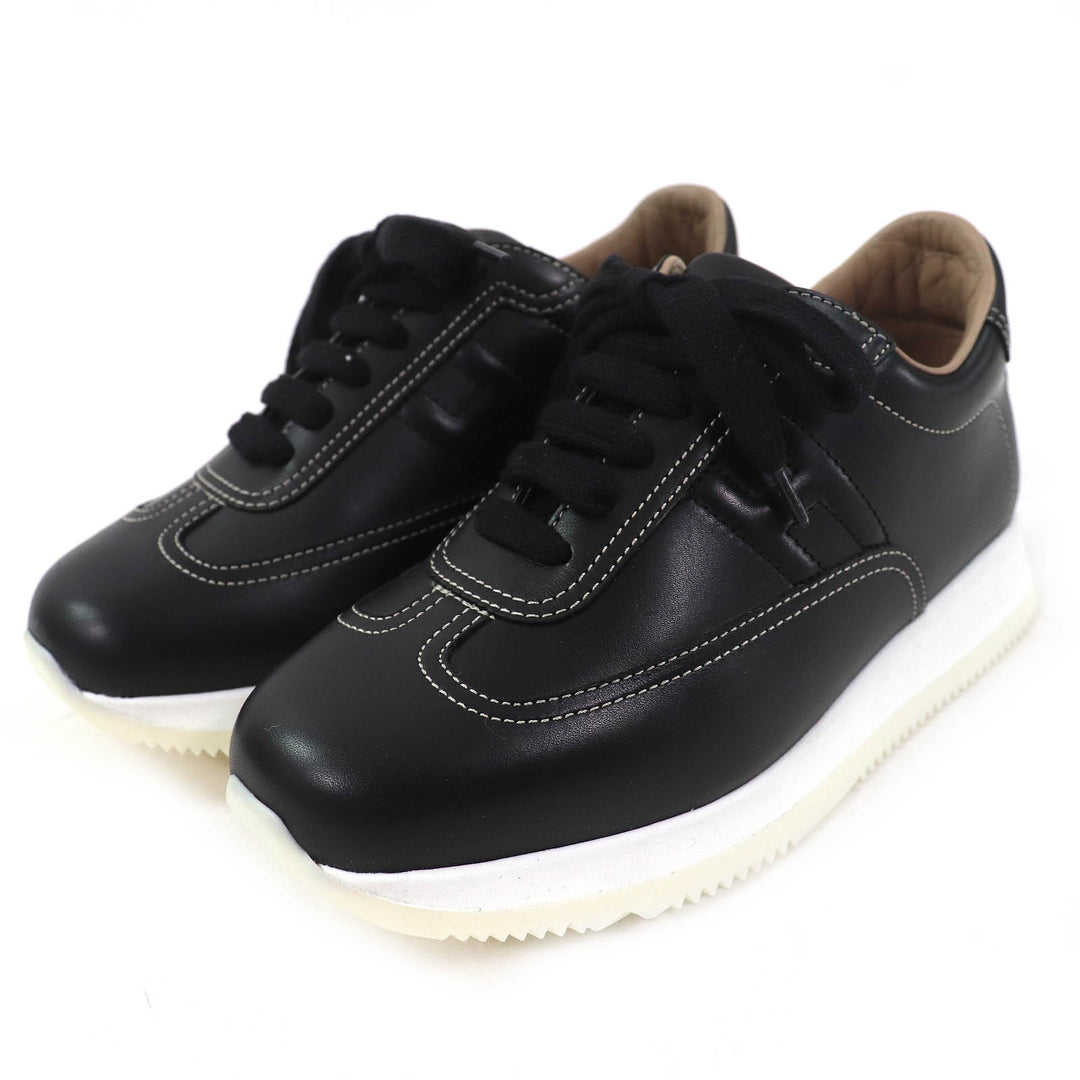 Great HERMES sneakers quick H logo stitch black leather Women 35 192214Z