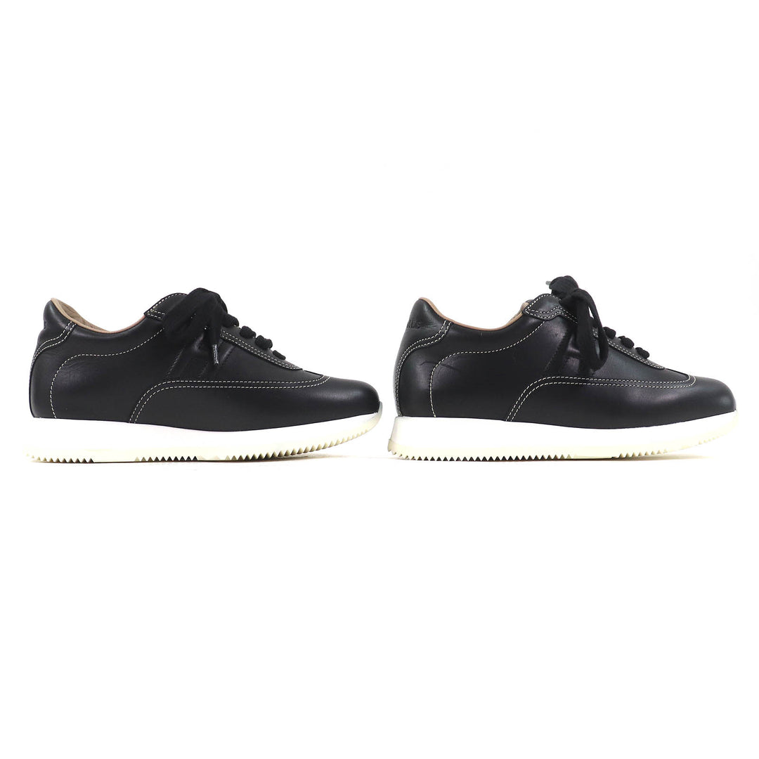 Great HERMES sneakers quick H logo stitch black leather Women 35 192214Z
