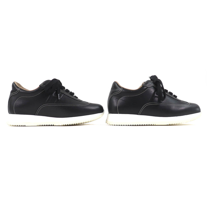 Great HERMES sneakers quick H logo stitch black leather Women 35 192214Z