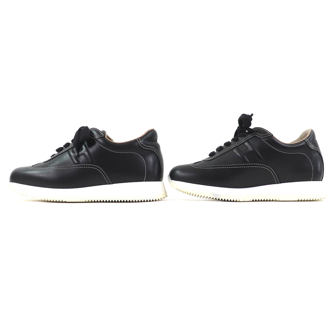 Great HERMES sneakers quick H logo stitch black leather Women 35 192214Z