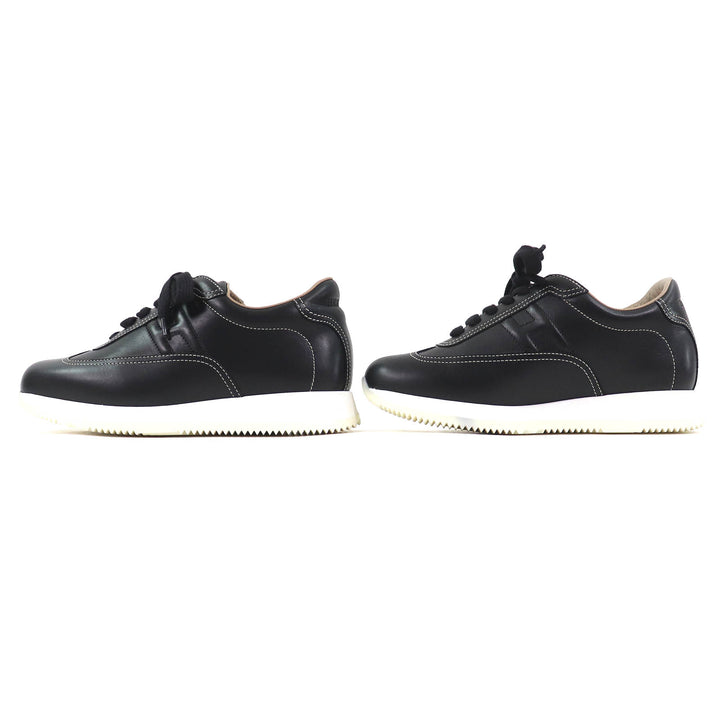 Great HERMES sneakers quick H logo stitch black leather Women 35 192214Z