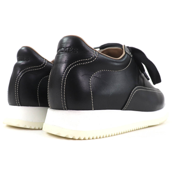 Great HERMES sneakers quick H logo stitch black leather Women 35 192214Z