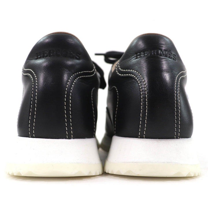 Great HERMES sneakers quick H logo stitch black leather Women 35 192214Z