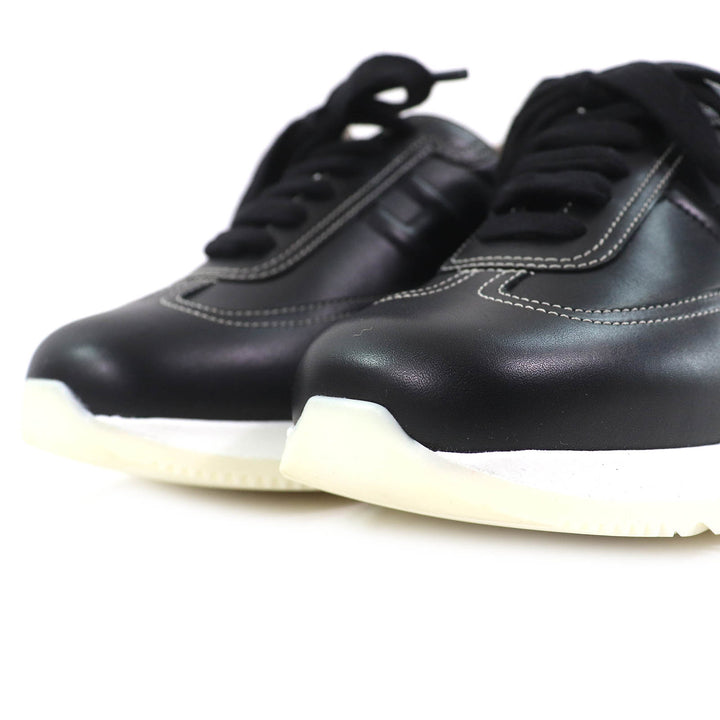 Great HERMES sneakers quick H logo stitch black leather Women 35 192214Z