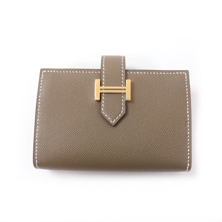 Pristine HERMES Card Case Bearn Mini Vaugham Leather Women