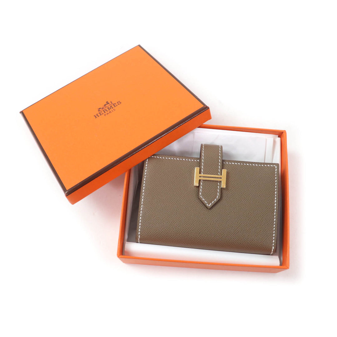 Pristine HERMES Card Case Bearn Mini Vaugham Leather Women