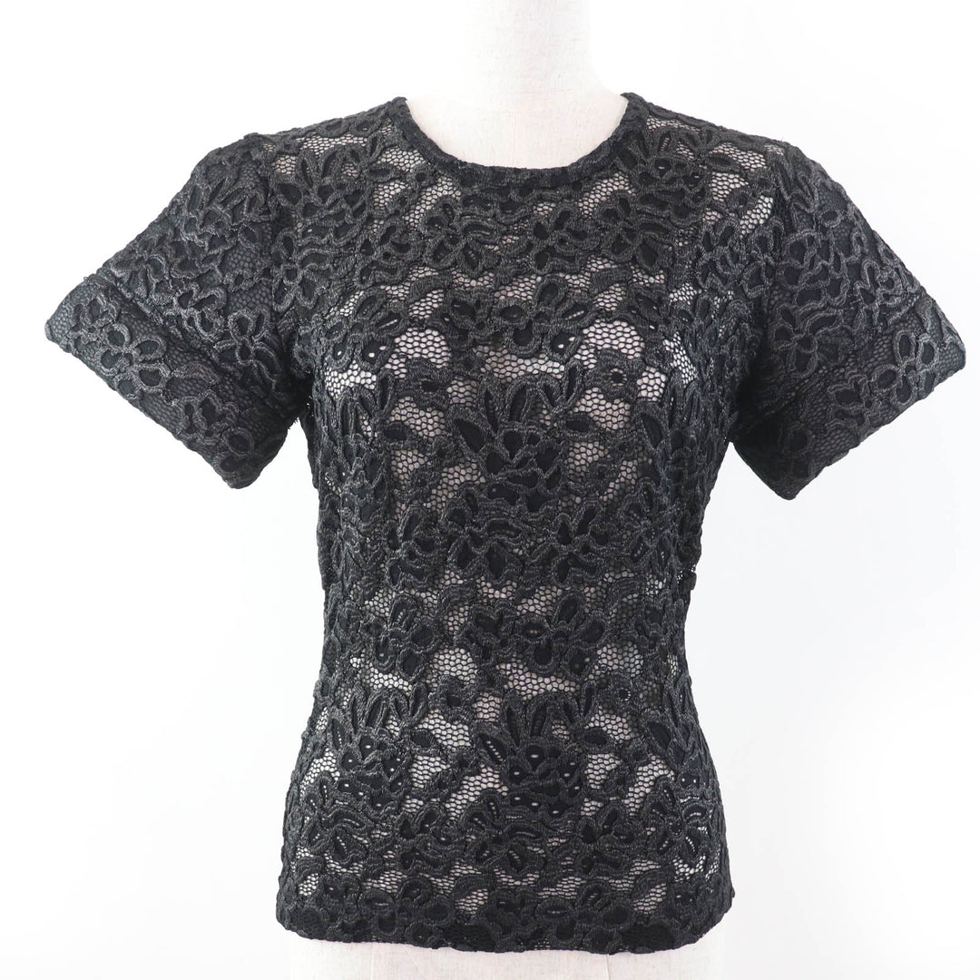 Excellent LOUIS VUITTON T-shirt Floral Lace Short Sleeve black Nylon Women 36