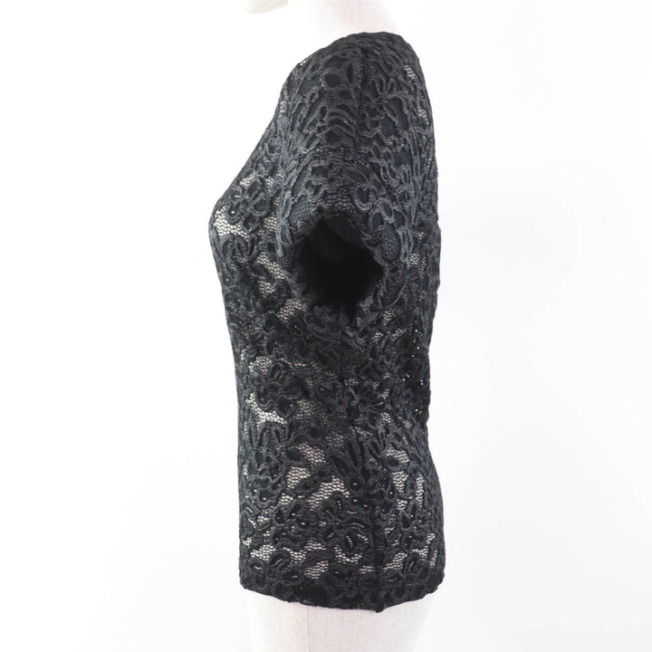 Excellent LOUIS VUITTON T-shirt Floral Lace Short Sleeve black Nylon Women 36
