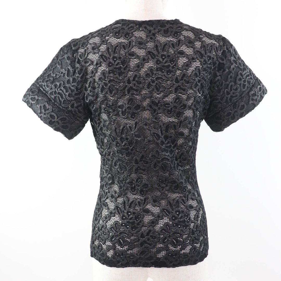Excellent LOUIS VUITTON T-shirt Floral Lace Short Sleeve black Nylon Women 36