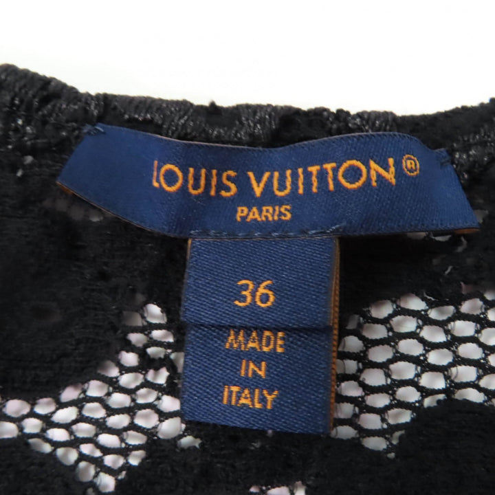 Excellent LOUIS VUITTON T-shirt Floral Lace Short Sleeve black Nylon Women 36