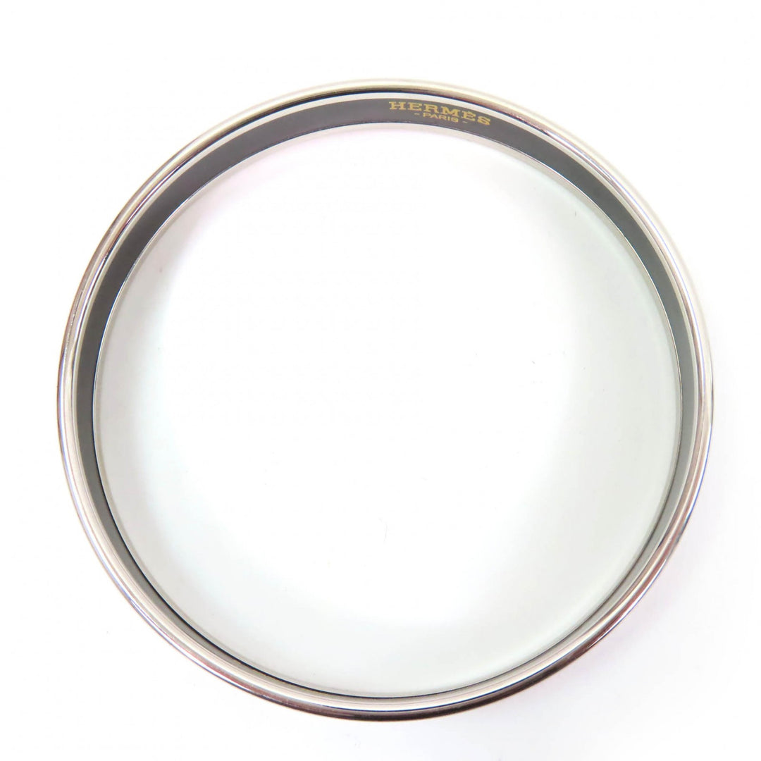 Excellent HERMES Bangle Enamel PM Enamel Bracelet Carte Jou Silver white Women
