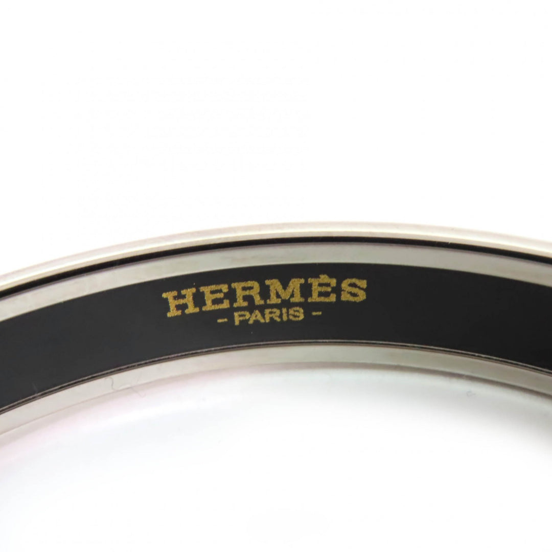 Excellent HERMES Bangle Enamel PM Enamel Bracelet Carte Jou Silver white Women