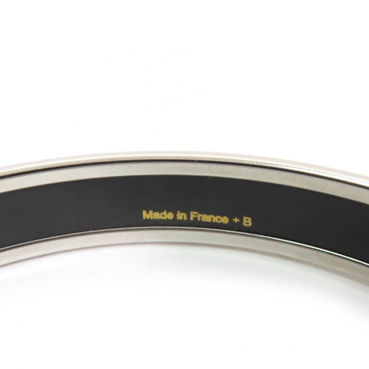 Excellent HERMES Bangle Enamel PM Enamel Bracelet Carte Jou Silver white Women