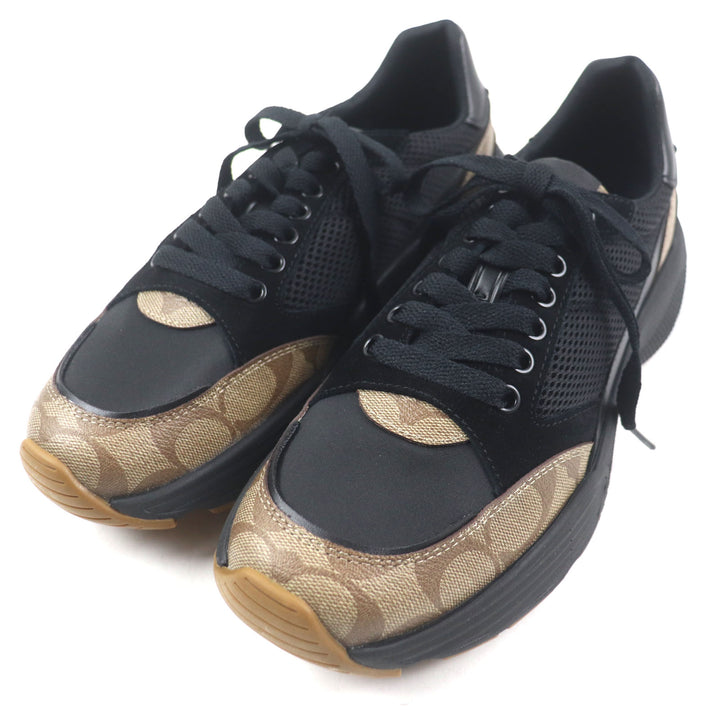 Pristine COACH Low cut sneakers TECH RUNNER Signature Black brown mesh mens 26