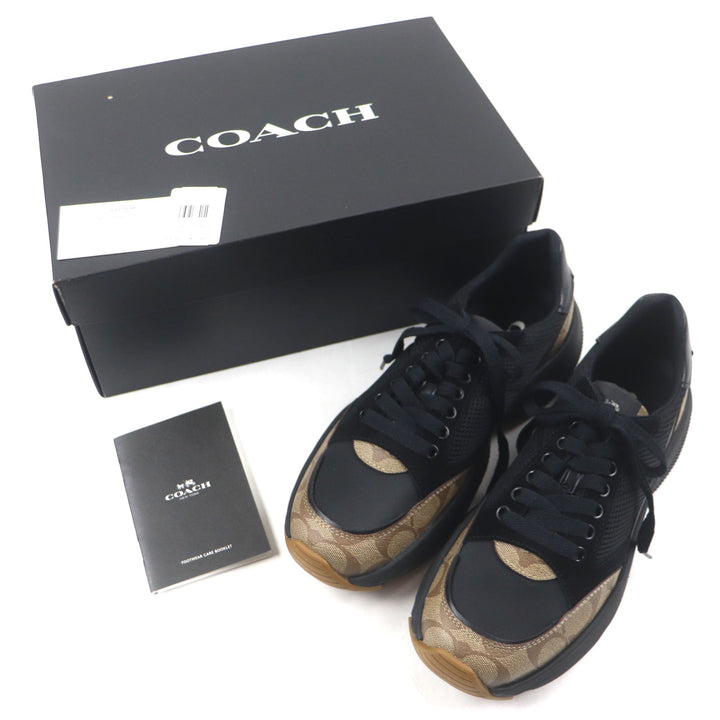 Pristine COACH Low cut sneakers TECH RUNNER Signature Black brown mesh mens 26