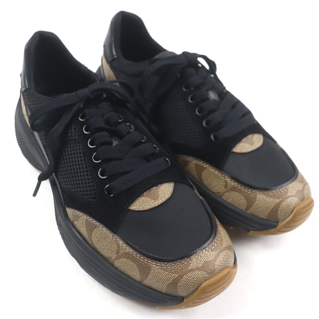 Pristine COACH Low cut sneakers TECH RUNNER Signature Black brown mesh mens 26