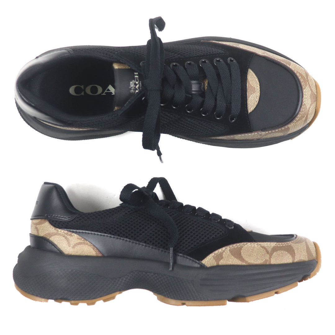 Pristine COACH Low cut sneakers TECH RUNNER Signature Black brown mesh mens 26