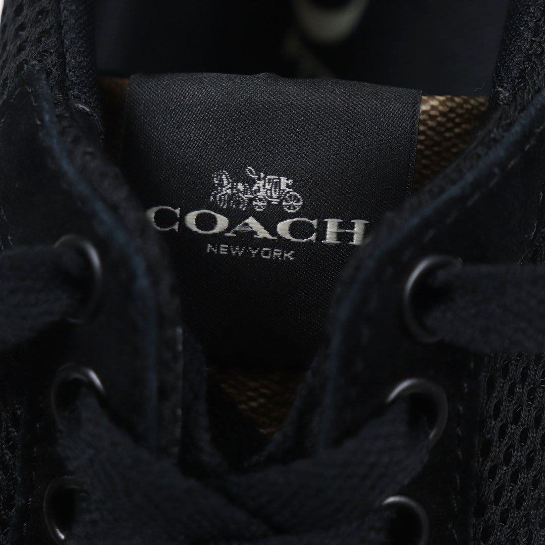 Pristine COACH Low cut sneakers TECH RUNNER Signature Black brown mesh mens 26