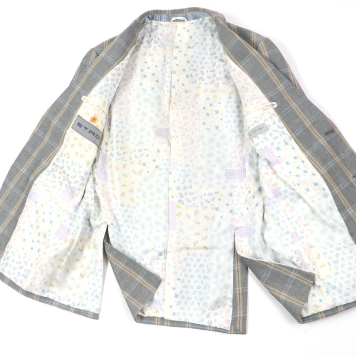 Great ETRO tailored jacket Paisley lining, logo button tweed black brown mens 48