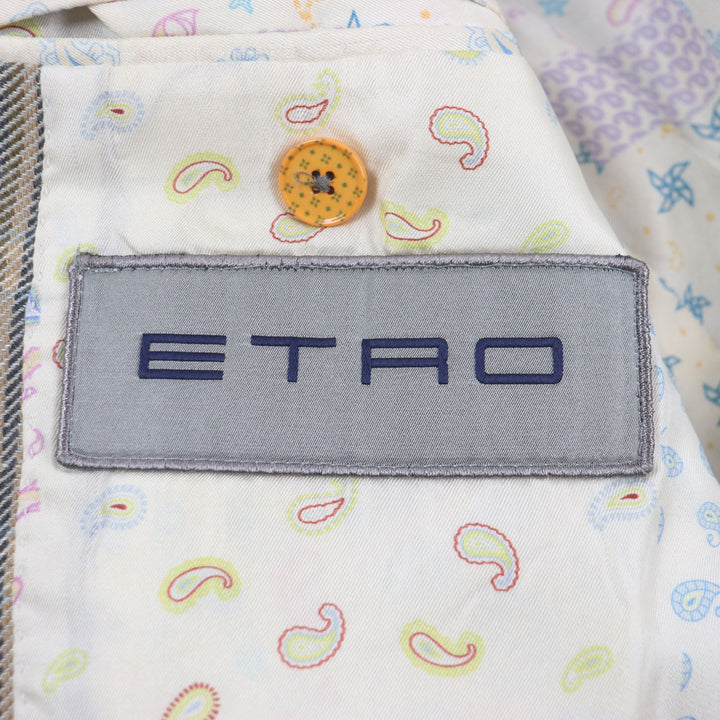 Great ETRO tailored jacket Paisley lining, logo button tweed black brown mens 48