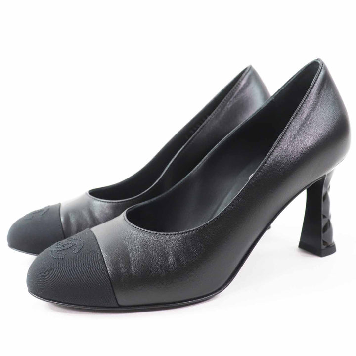 Great CHANEL pumps Matelassehir COCO Mark black leather Women 36 G40154