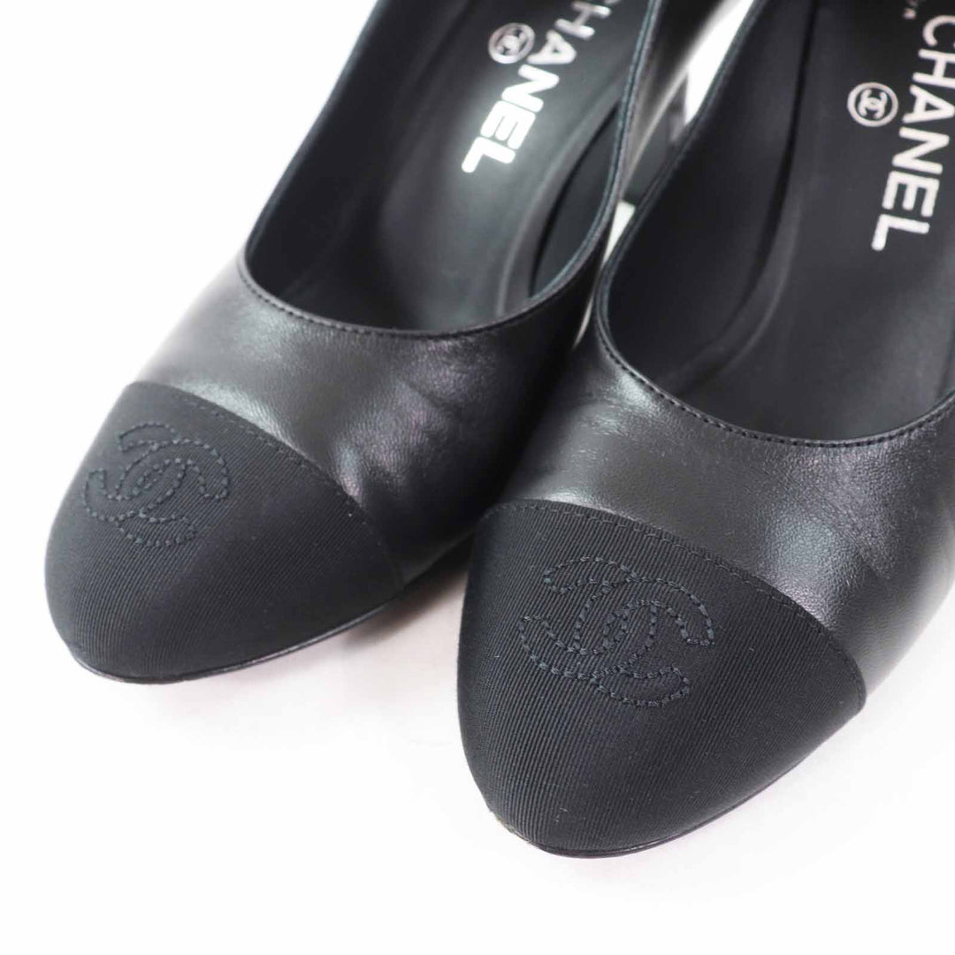 Great CHANEL pumps Matelassehir COCO Mark black leather Women 36 G40154