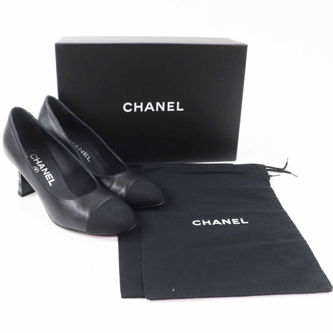 Great CHANEL pumps Matelassehir COCO Mark black leather Women 36 G40154
