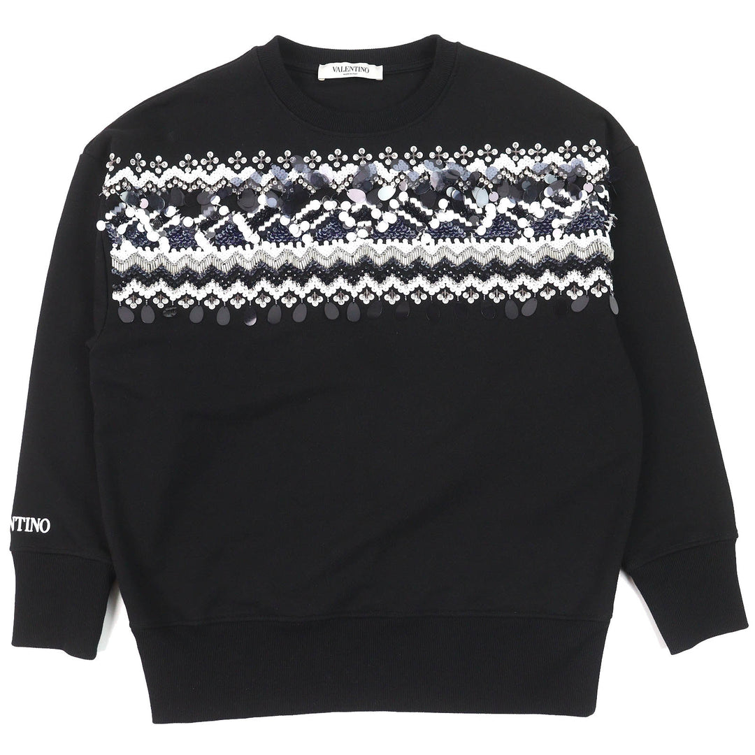 Excellent VALENTINO Logo embroidered beaded long sleeve sweatshirt black mens XS