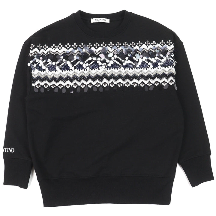 Excellent VALENTINO Logo embroidered beaded long sleeve sweatshirt black mens XS