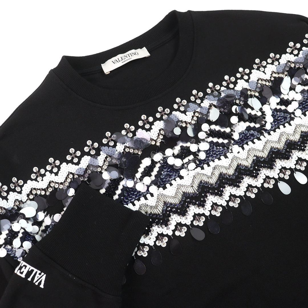 Excellent VALENTINO Logo embroidered beaded long sleeve sweatshirt black mens XS