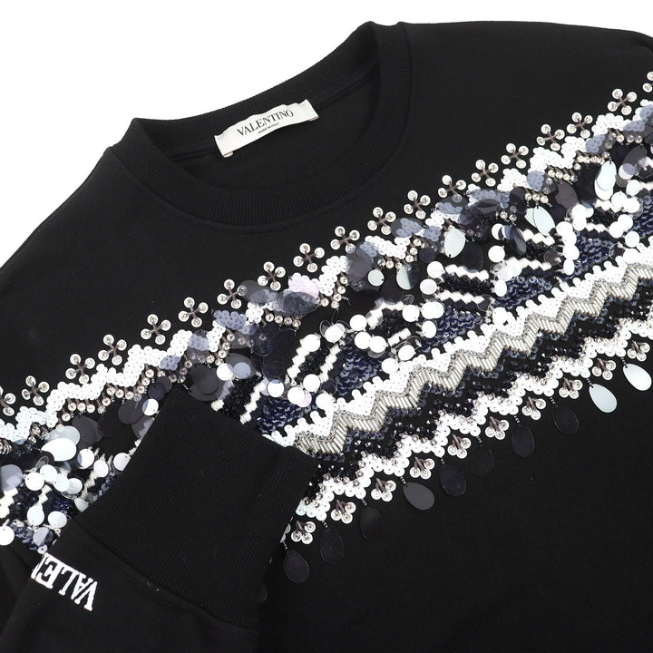Excellent VALENTINO Logo embroidered beaded long sleeve sweatshirt black mens XS