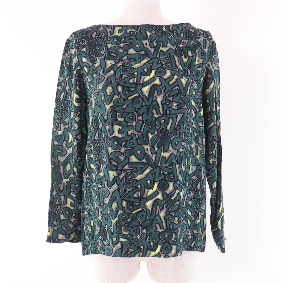 Excellent LOUIS VUITTON blouse Graffiti Logo Print Long Sleeve green Rayon Women 36