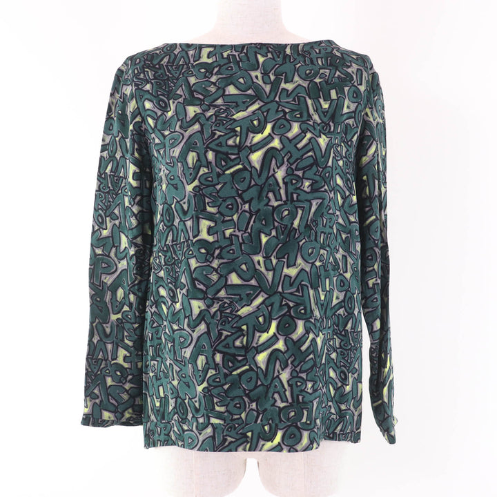 Excellent LOUIS VUITTON blouse Graffiti Logo Print Long Sleeve green Rayon Women 36