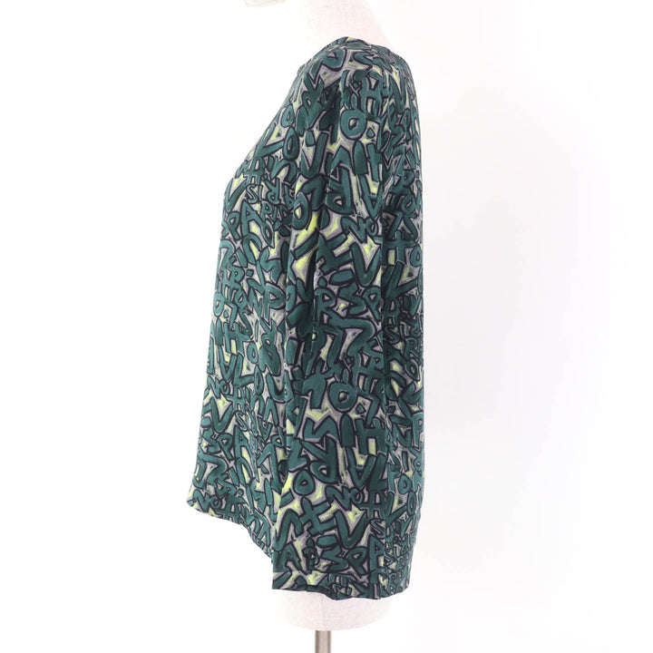 Excellent LOUIS VUITTON blouse Graffiti Logo Print Long Sleeve green Rayon Women 36