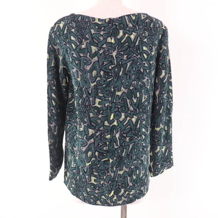 Excellent LOUIS VUITTON blouse Graffiti Logo Print Long Sleeve green Rayon Women 36