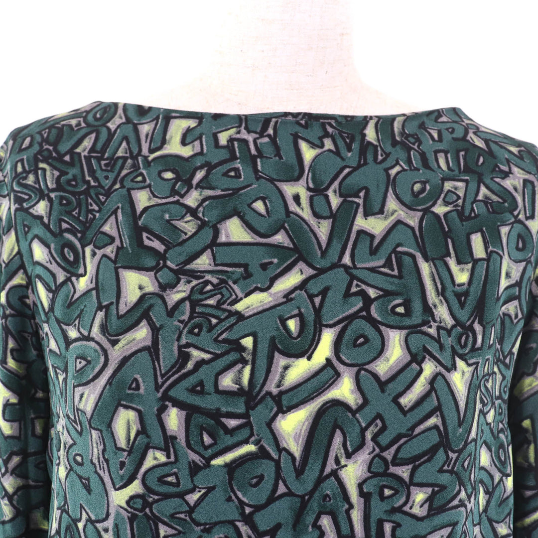 Excellent LOUIS VUITTON blouse Graffiti Logo Print Long Sleeve green Rayon Women 36
