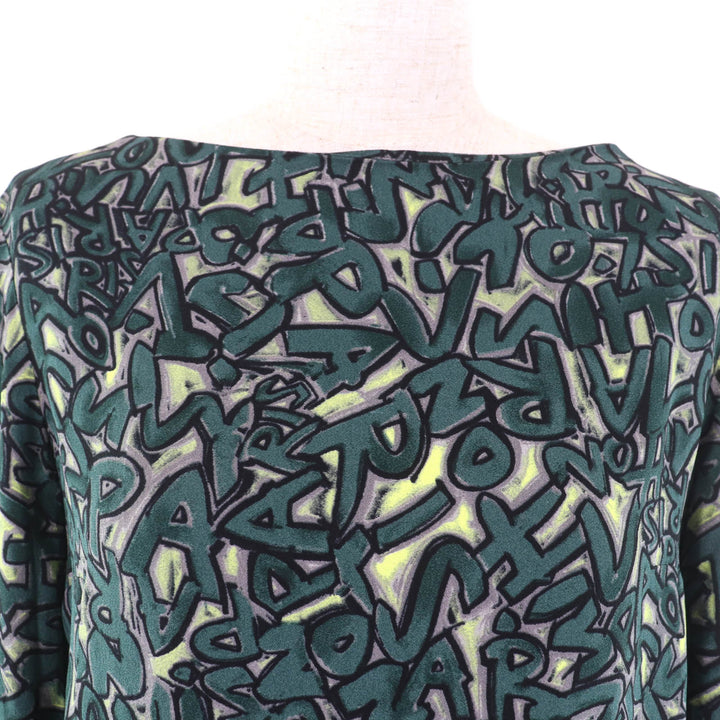 Excellent LOUIS VUITTON blouse Graffiti Logo Print Long Sleeve green Rayon Women 36