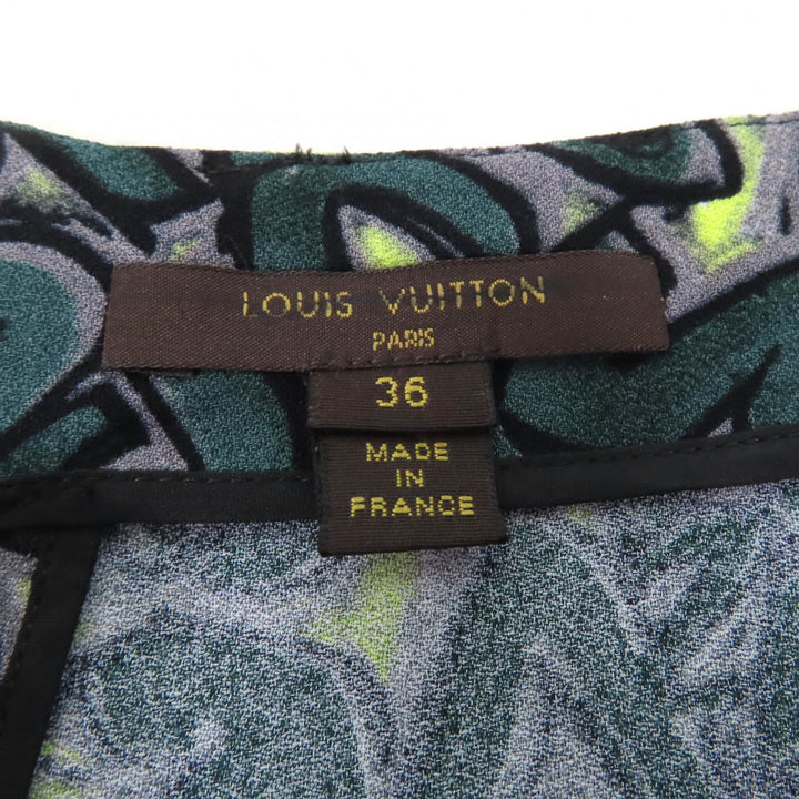 Excellent LOUIS VUITTON blouse Graffiti Logo Print Long Sleeve green Rayon Women 36