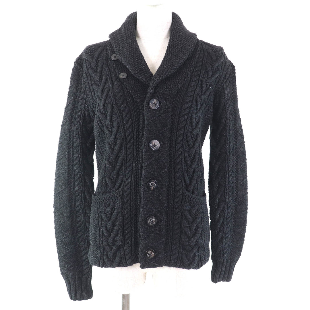 Pristine RRL cardigan Shawl collar with anchor button, cable knit indigo black