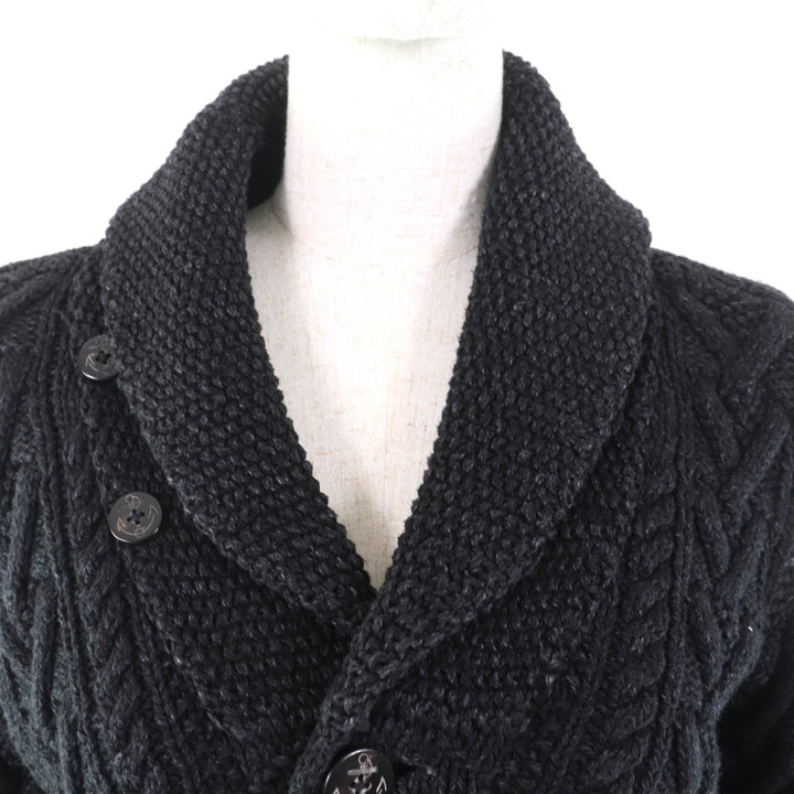 Pristine RRL cardigan Shawl collar with anchor button, cable knit indigo black