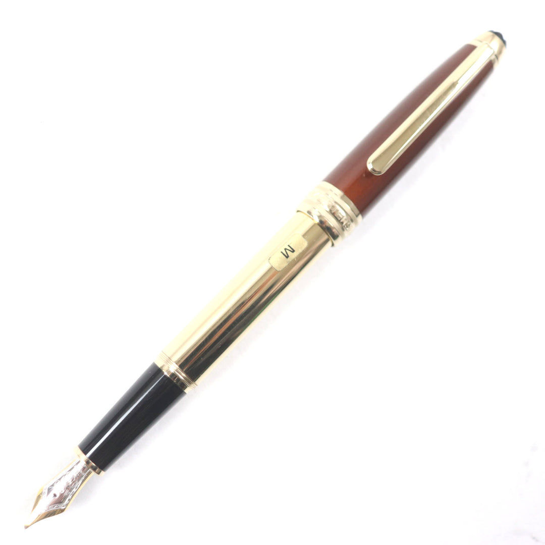 Excellent MONTBLANC fountain pen Meisterstck Solitaire white star Gold brown 18K