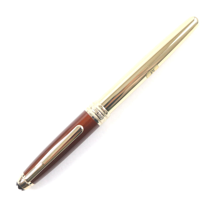 Excellent MONTBLANC fountain pen Meisterstck Solitaire white star Gold brown 18K