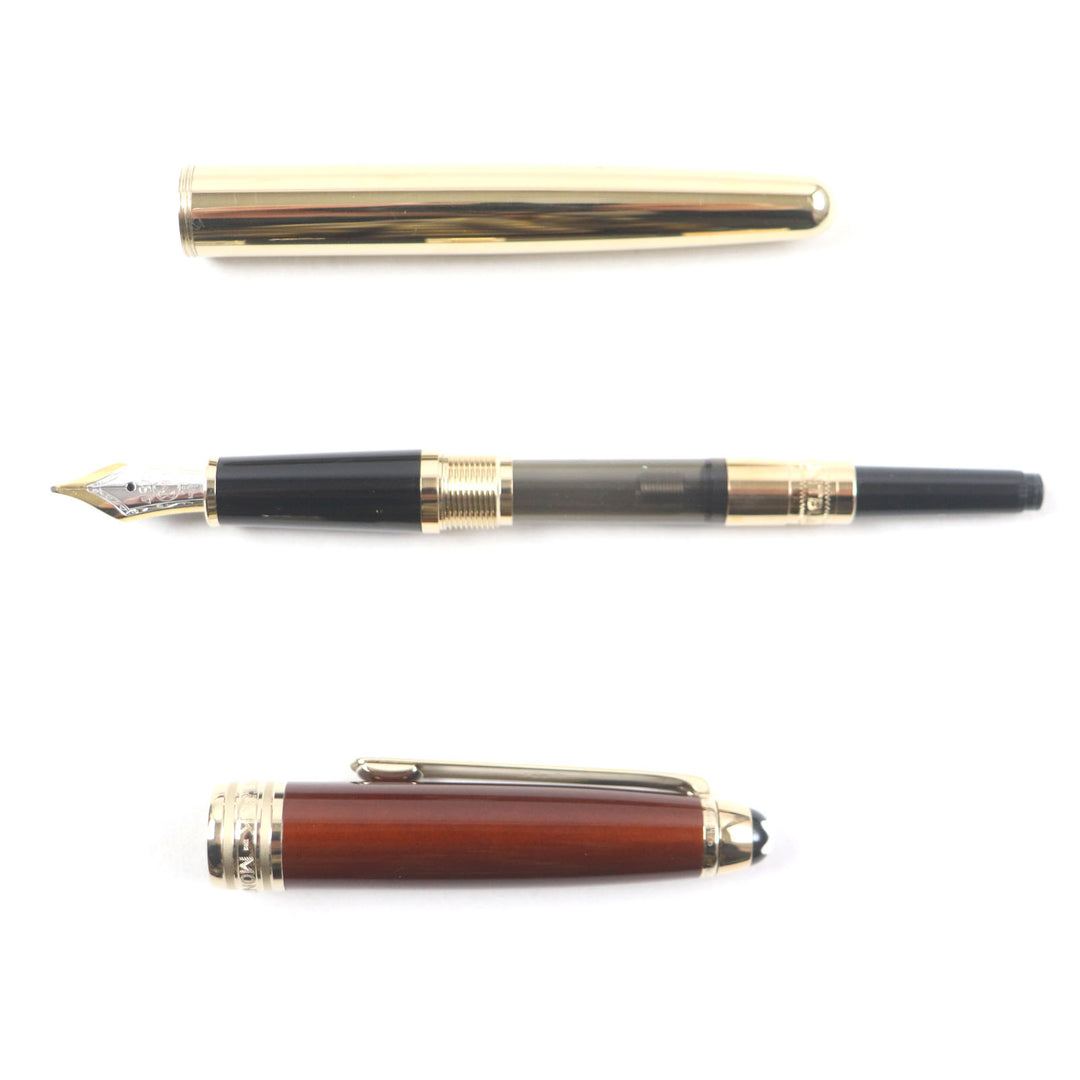 Excellent MONTBLANC fountain pen Meisterstck Solitaire white star Gold brown 18K