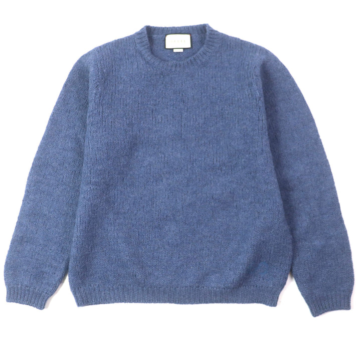 Great GUCCI sweater GG embroidered crew neck knit Navy wool mens XL 636327