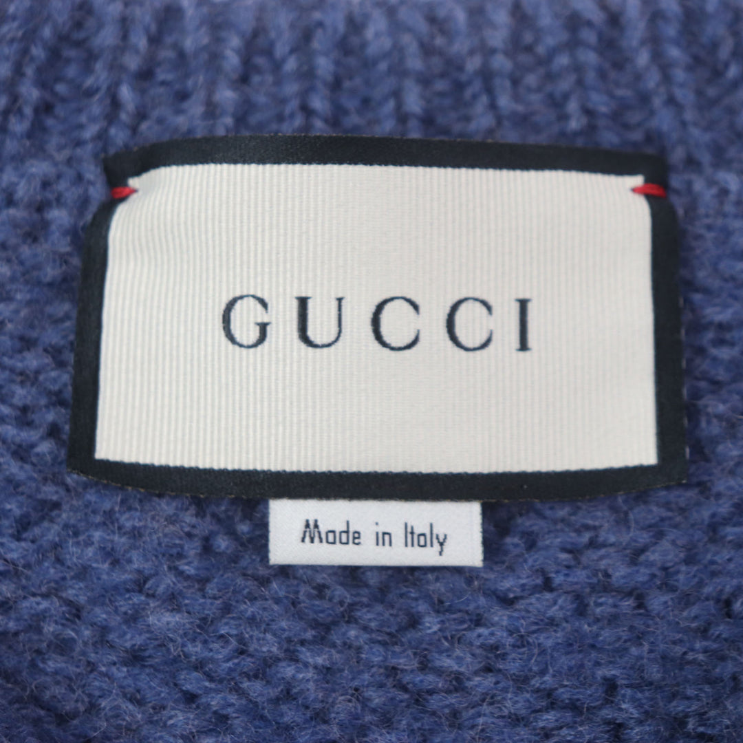 Great GUCCI sweater GG embroidered crew neck knit Navy wool mens XL 636327