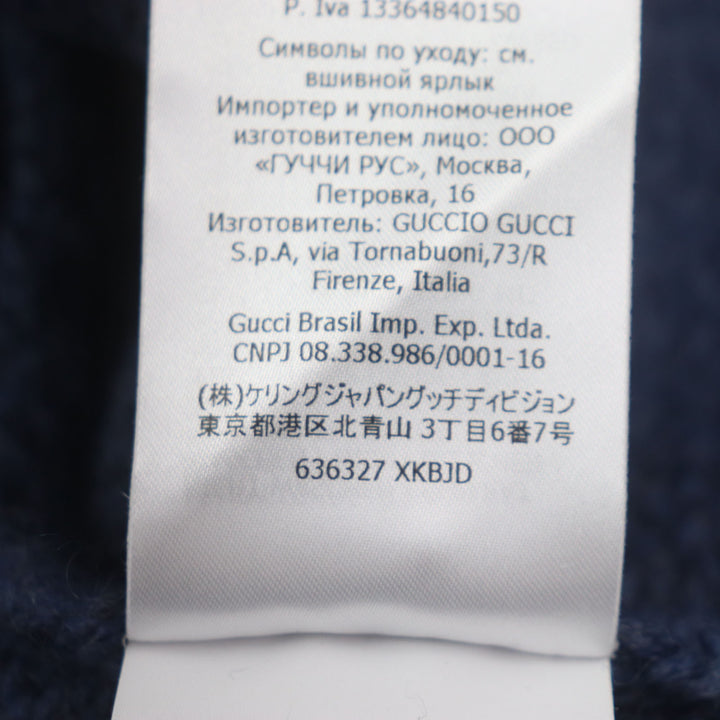 Great GUCCI sweater GG embroidered crew neck knit Navy wool mens XL 636327