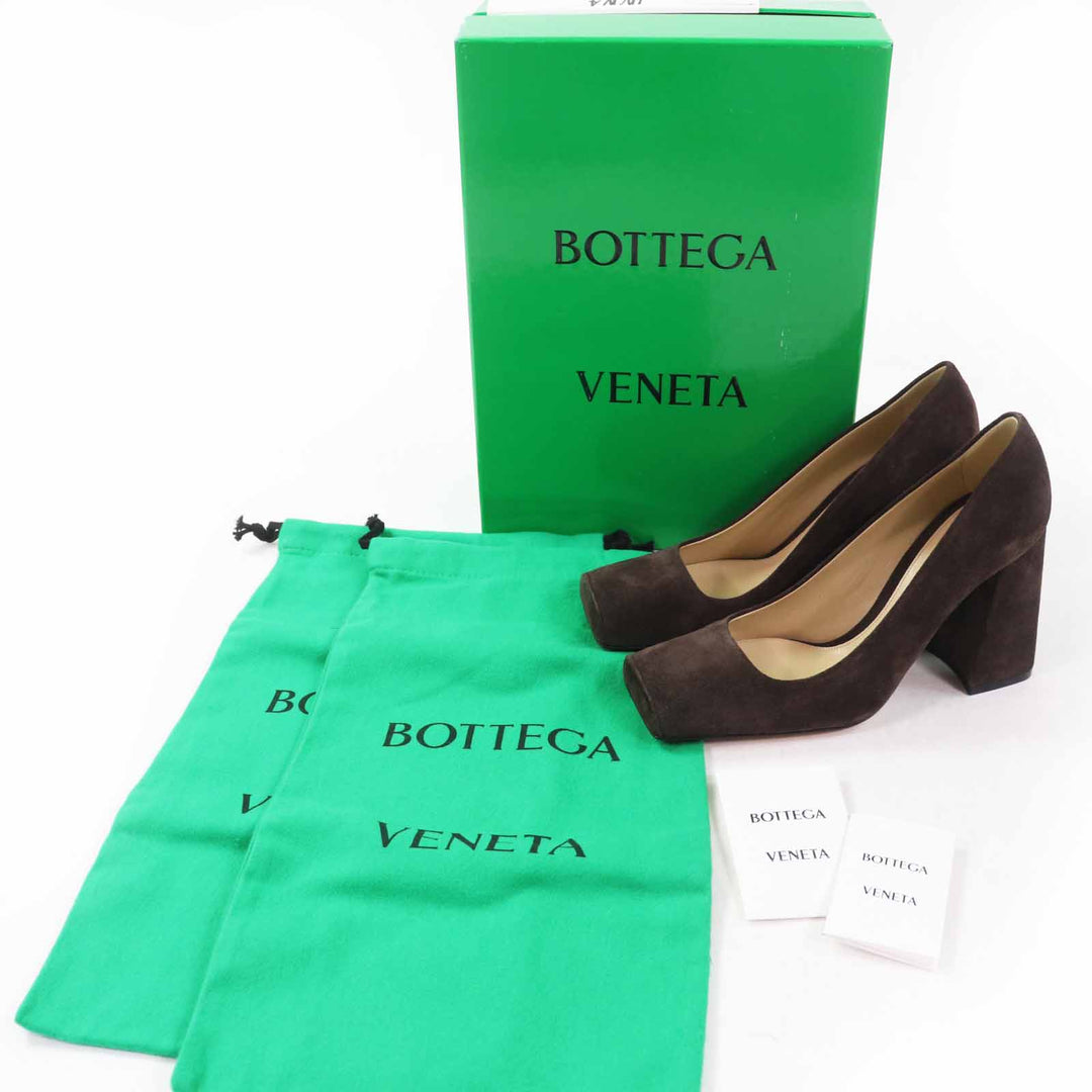 Pristine BOTTEGAVENETA pumps TOWER Chunky heel Brown Suede leather Women 38