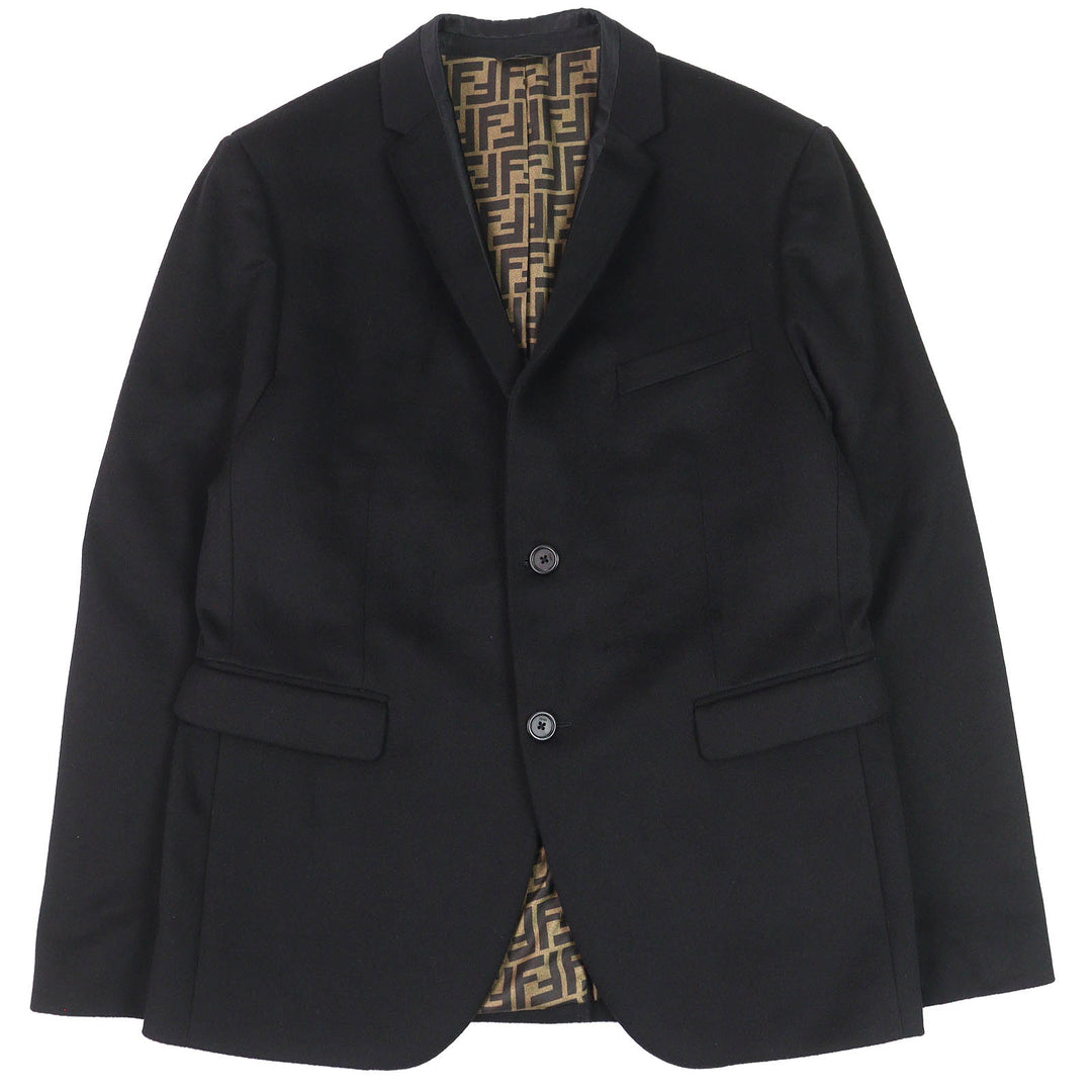 Excellent FENDI tailored jacket Lining FF logo Zucca Pattern black cashmere mens 52 FJ0562
